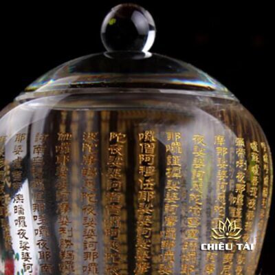 Alternative view of Ly Nước Thờ Pha Lê Khắc Tâm Kinh Có Nắp, Cao 12.5cm