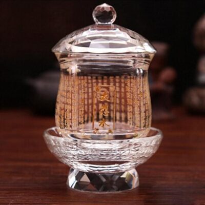 Ly (Cốc / Chén) Nước Thờ Pha Lê “Đại Bi Thuỷ”, Khắc “Chú Đại Bi”, Cao 13.5cm