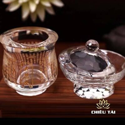 Alternative view of Ly (Cốc / Chén) Nước Thờ Pha Lê “Đại Bi Thuỷ”, Khắc “Chú Đại Bi”, Cao 13.5cm