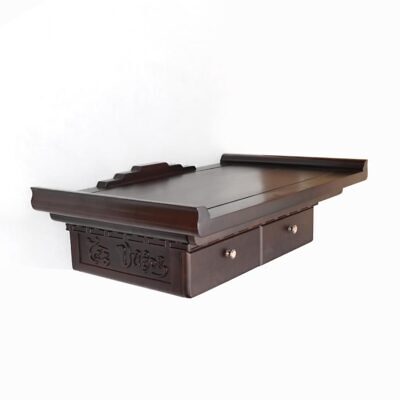 Bàn Thờ Treo Tường "Tài Vượng" Gỗ Hương Đá, Màu Óc Chó, KT 81*48*20cm