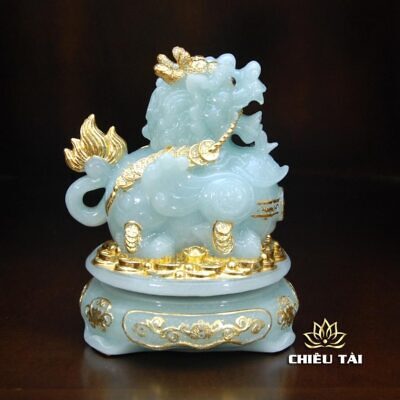 Alternative view of Tỳ Hưu Gia Lộc Bột Đá Thiên Thanh Viền Vàng, Nhiều Kích Thước