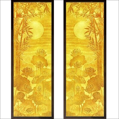 Bộ Tranh Trúc Chỉ Đôi, Họa Tiết Sen Và Trúc, Kích Thước 41x125cm