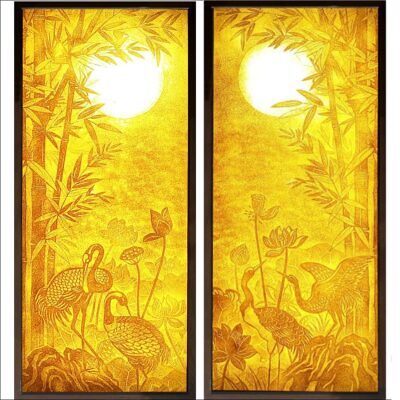 Bộ Tranh Trúc Chỉ Đôi, Họa Tiết Hạc Và Trúc, Kích Thước 50x125cm
