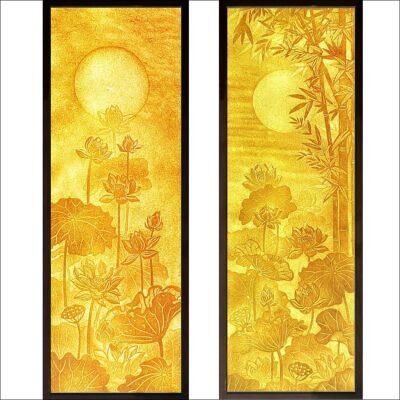 Bộ Tranh Trúc Chỉ Đôi, Họa Tiết Hoa Sen, Kích Thước 41x125cm