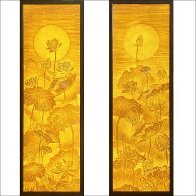 Bộ Tranh Trúc Chỉ Đôi, Họa Tiết Hoa Sen, Kích Thước 41x125cm