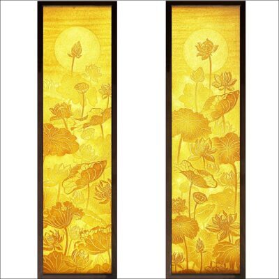 Bộ Tranh Trúc Chỉ Đôi, Họa Tiết Hoa Sen, Kích Thước 41x152cm