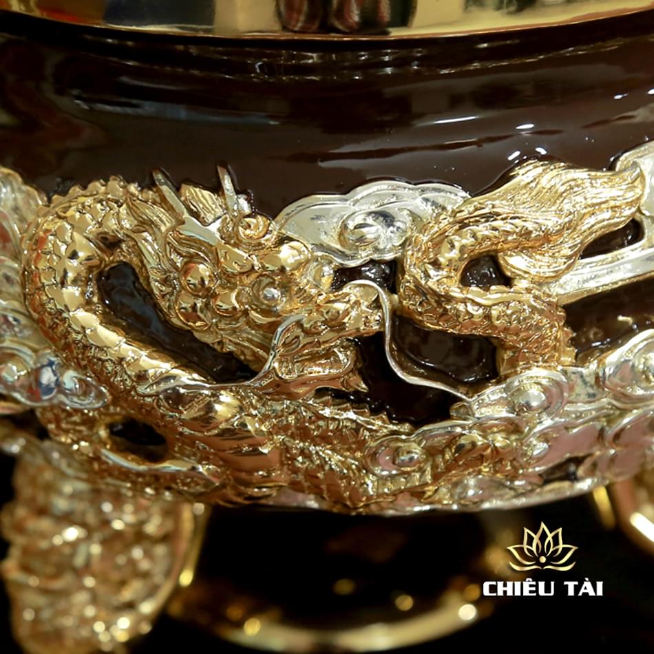 Lư Trầm Cửu Long Bằng Đồng Đài Loan, Đường Kính Miệng 15cm - Ảnh 3
