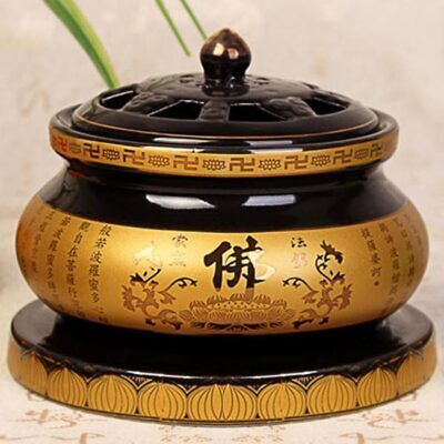 Lư Trầm Bằng Sứ Viền Vàng Chữ Phật, Nhiều Cỡ