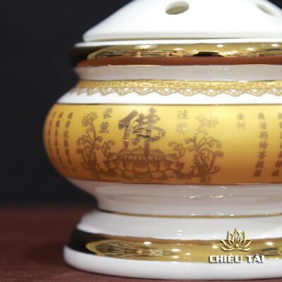 Alternative view of Lư Trầm Thần Tài Sứ Trắng Tâm Kinh Vàng, Cao 15cm