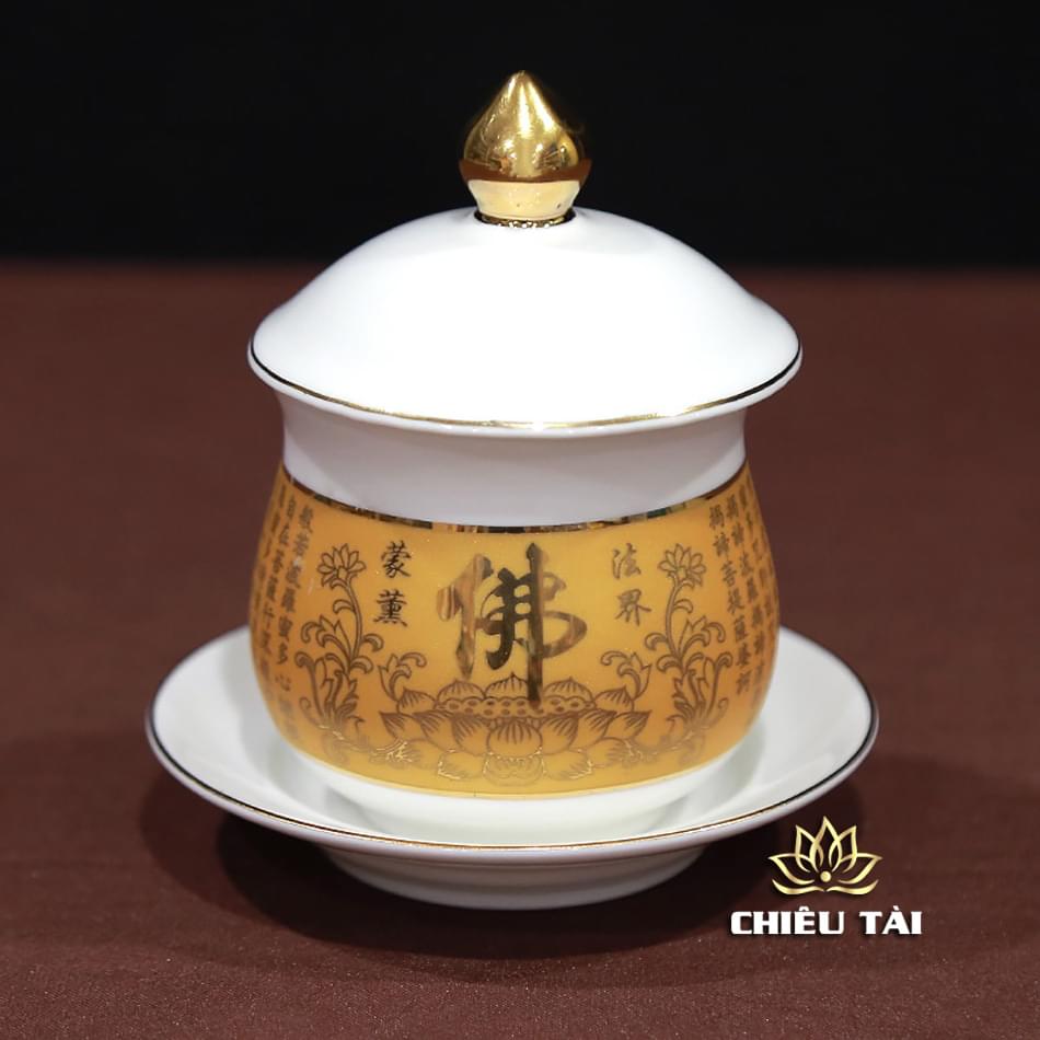 Bộ Đồ Thờ Thần Tài Thổ Địa Sứ Đức Hoá Trắng Tâm Kinh Vàng, Nhiều Kích Thước - Ảnh 3