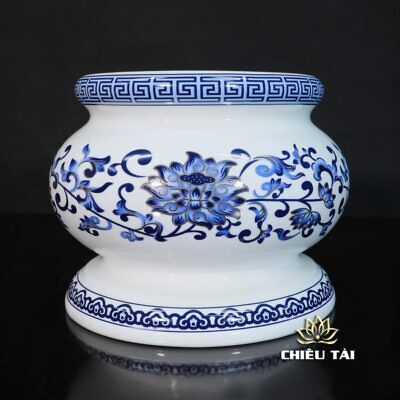 Alternative view of Bộ Đồ Thờ Thần Tài Thổ Địa Sứ Đức Hoá Trắng Hoạ Tiết Sen Xanh, Nhiều Kích Thước