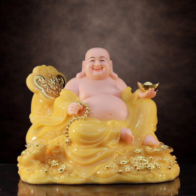 Tượng Ngài Di Lặc Ngồi, Bằng Bột Đá Thạch Anh Vàng, Nhiều Kích Thước