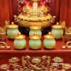 Bộ Ban Thờ Thần Tài Thổ Địa Ba Gian Lưu Ly Ngọc Xanh Bọc Đồng “Thái Hòa Hưng Vượng”, KT 157*127*189cm - Ảnh 14