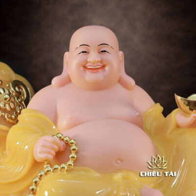 Alternative view of Tượng Ngài Di Lặc Ngồi, Bằng Bột Đá Thạch Anh Vàng, Nhiều Kích Thước