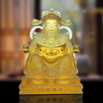 Tượng Thần Tiền Lưu Ly Hổ Phách Viền Vàng, Cao 30cm