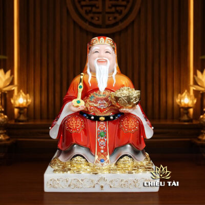 Alternative view of Bộ Tượng Thần Tài – Thổ Địa Ngồi Phú Quý, Bột Đá Cẩm Thạch Sơn Đỏ, Nhiều Kích Thước