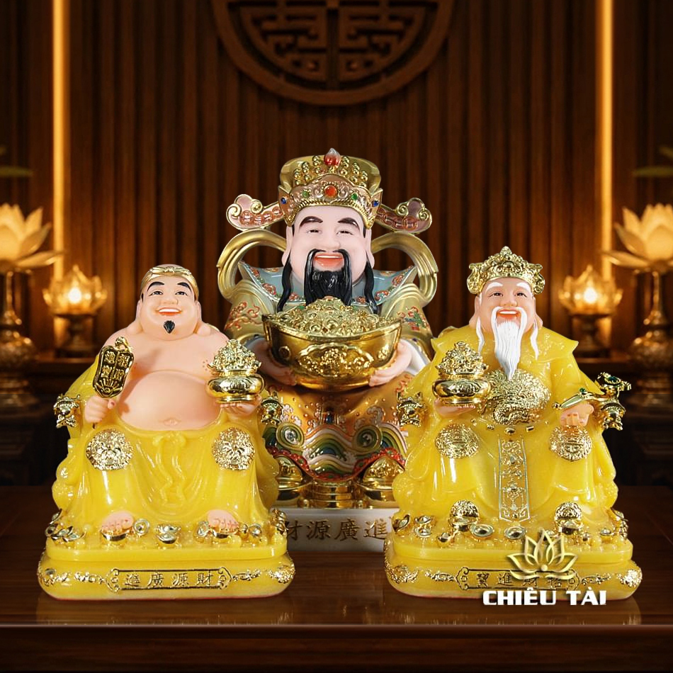 Bộ Tam Tượng Tài - Địa - Như Ý "Tài Nguyên Quảng Tiến" Ngồi Tự Tại Bột Đá Thạch Anh, Cỡ Nhỏ - Ảnh 2