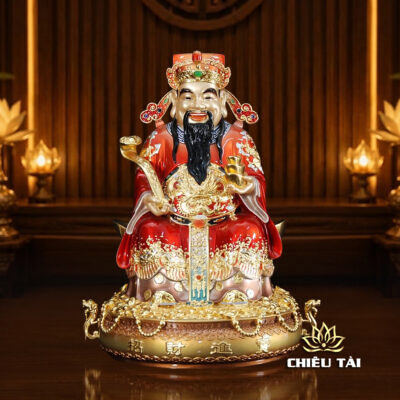 Alternative view of Bộ Tam Tượng Thần Tài Địa – Như Ý Ngồi “Tài Nguyên Quảng Tiến”, Bằng Đồng Sơn Đỏ, Cỡ Trung