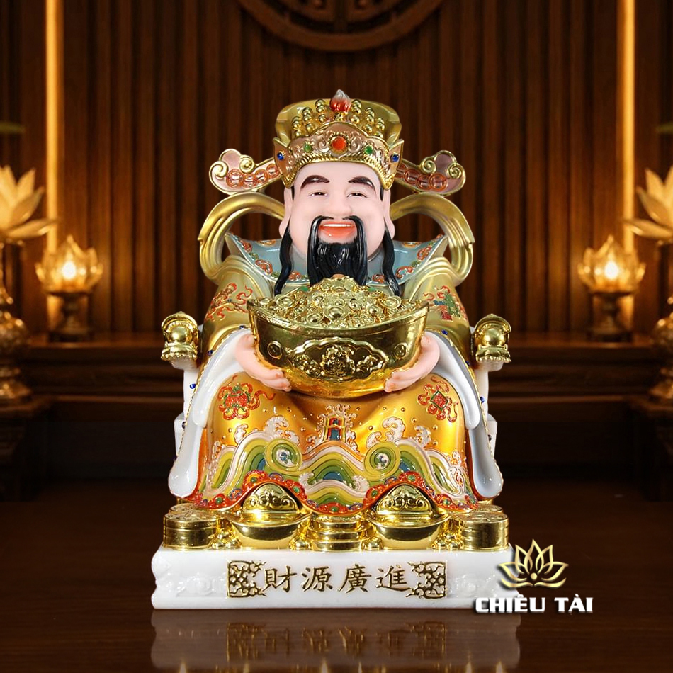 Bộ Tam Tượng Tài - Địa - Như Ý "Tài Nguyên Quảng Tiến" Ngồi Tự Tại Bột Đá Thạch Anh, Cỡ Nhỏ - Ảnh 3