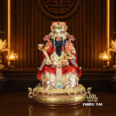 Alternative view of Bộ Tam Tượng Tài - Địa - Như Ý "Chiêu Tài Tiến Bảo" Ngồi Tự Tại Đồng Sơn Đỏ, Cỡ Đại