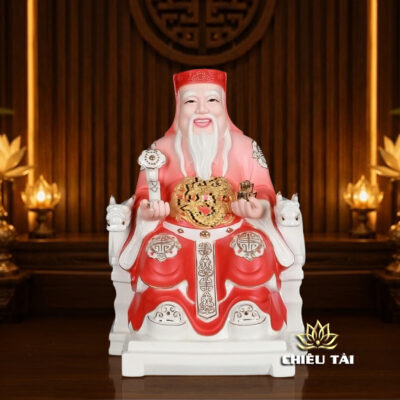 Alternative view of Bộ Tượng Thần Tài – Thổ Địa Sứ Ngồi Ngai Rồng Sơn Đỏ, Nhiều Kích Thước