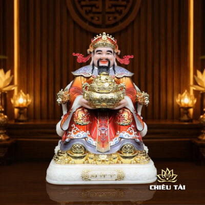 Alternative view of Bộ Tam Tượng Tài - Địa - Như Ý Ngồi Tự Tại Bột Đá Áo Đỏ, Nhiều Kích Thước