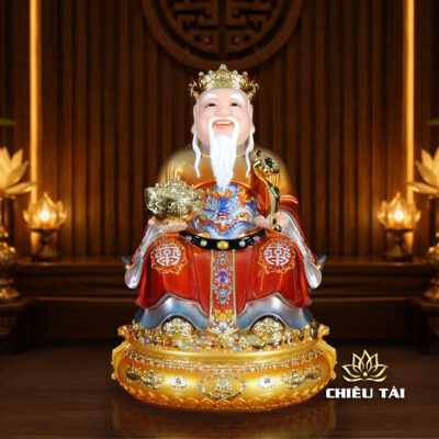 Alternative view of Bộ Tượng Thần Tài - Thổ Địa Ngồi Tự Tại Bột Đá Áo Đỏ, Nhiều Kích Thước